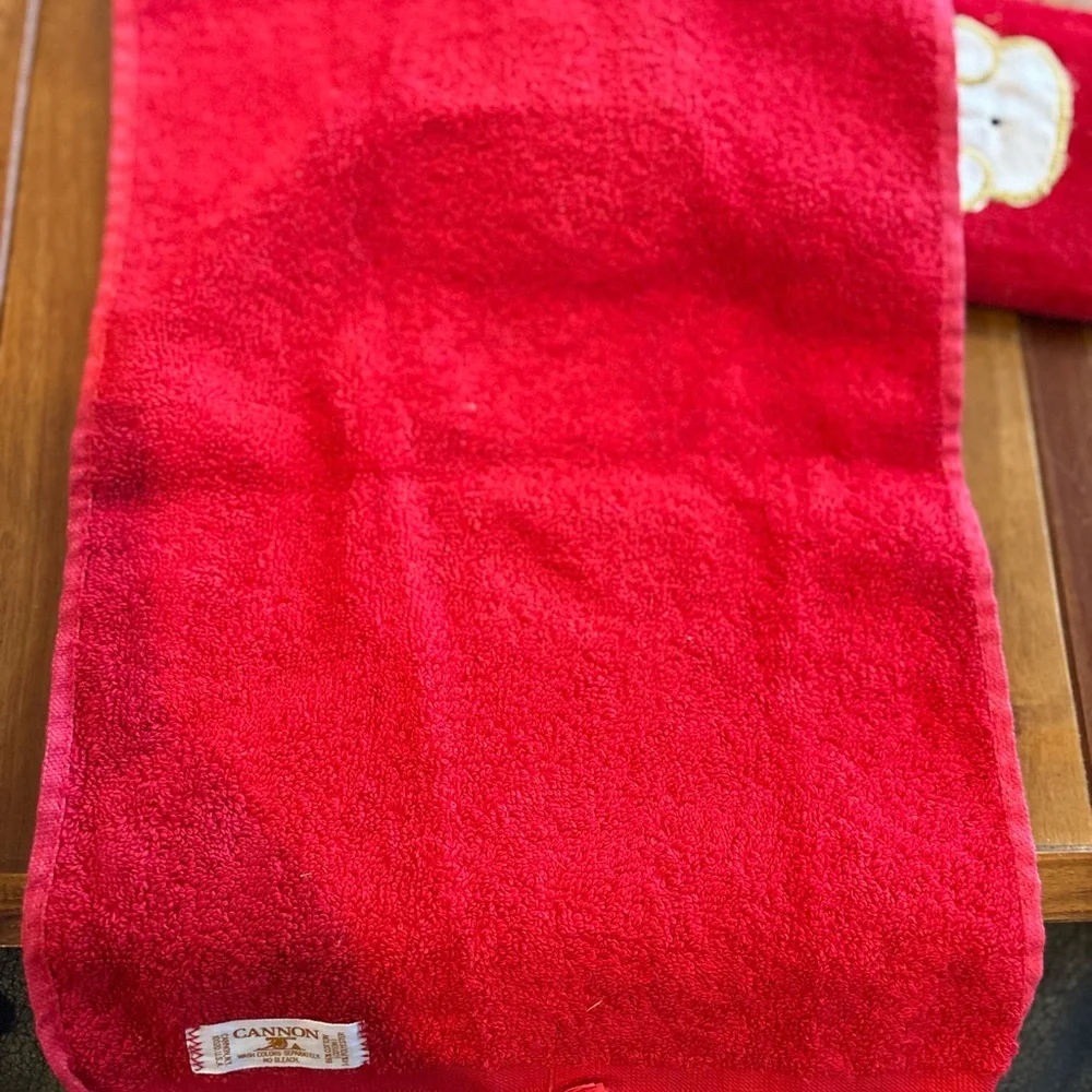Cannon Christmas Hand Towels Red Green Fringe Joy Snowman Vintage Set Of 2 USA